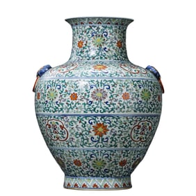 VASE WITH DOUBLE SHOP HANDLES AND FLOWER PATTERN IN YONGZHENG PERIOD, QING DYNASTY, CHINA