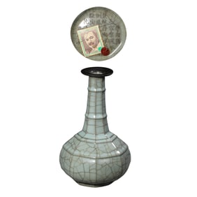 CHINESE SOUTHERN SONG DYNASTY GUAN WARE BLUE GLAZE SILVER MOUTH EIGHT EIGHT BAMBOO KNOT VASE