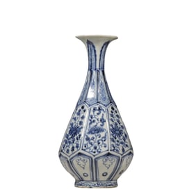 CHINESE YUAN DYNASTY BLUE AND WHITE FLOWER PATTERN JADE POT SPRING VASE