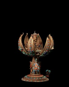 CHINESE QING DYNASTY MANDALA BUDDHA INLAID WITH PRECIOUS STONES