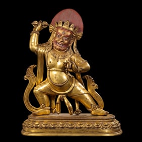 CHINESE QING DYNASTY GILT BRONZE BUDDHA STANDING STATUE