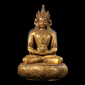 CHINESE QING DYNASTY GILT BRONZE MONGOLIAN BUDDHA SITTING STATUE