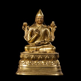 CHINESE MING DYNASTY GILT BRONZE ZONGKHAPA BUDDHA SITTING STATUE