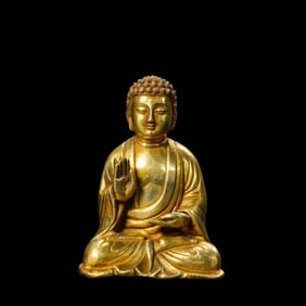 CHINA TANG DYNASTY PURE GOLD BUDDHA SITTING STATUE