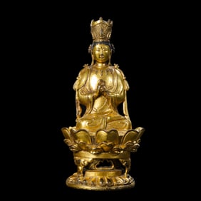 CHINA LIAO DYNASTY GILT BRONZE BUDDHA SITTING STATUE