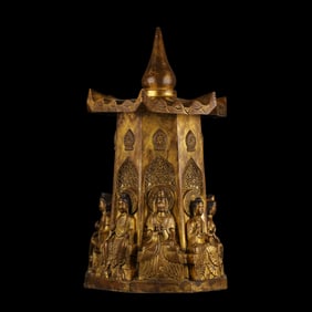 CHINESE GILT BRONZE PAGODA OF TANG DYNASTY