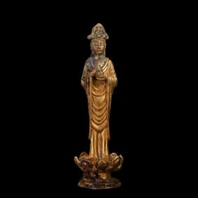 CHINA LIAO DYNASTY GILT BRONZE BUDDHA STANDING STATUE