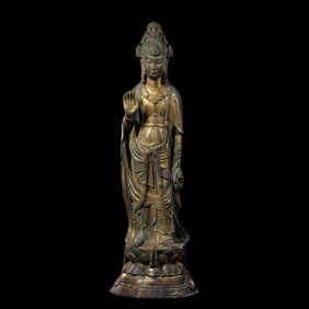 WARE NORTHERN WEI DYNASTY GILT BRONZEEN BUDDHA STANDING STATUE