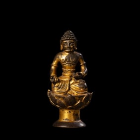 CHINESE LIAO DYNASTY GILT BRONZE BUDDHA ROD HEAD