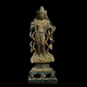 WARE NORTHERN WEI DYNASTY GILT BRONZEEN BUDDHA STANDING STATUE