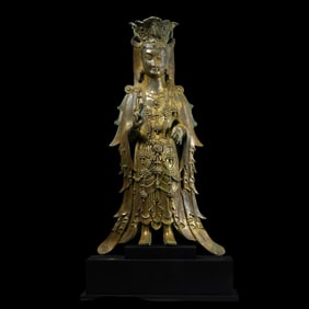 WARE NORTHERN WEI DYNASTY GILT BRONZEEN BUDDHA STANDING STATUE