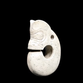 CHINESE NEOLITHIC CHICKEN BONE WHITE JADE PIG DRAGON