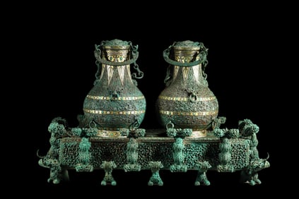 A PAIR OF CHINESE GOLD AND SILVER POTS FROM THE WARRING STATES PERIOD