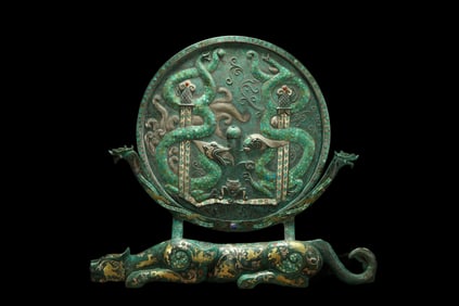 CHINESE WARRING STATES PERIOD BRONZE AND GOLD BRONZE MIRROR