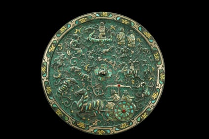 CHINESE WARRING STATES PERIOD BRONZE AND GOLD BRONZE MIRROR