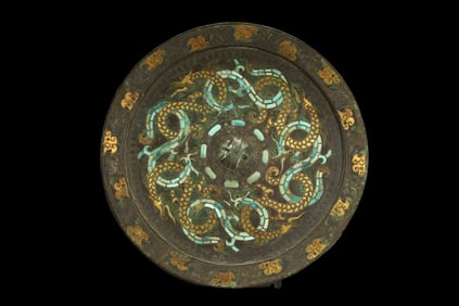 CHINESE WARRING STATES PERIOD BRONZE AND GOLD BRONZE MIRROR