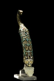 WARE WARRING STATES PERIOD BRONZE AND GOLD INLAID JADE BELT HOOKS