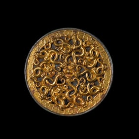 CHINESE BRONZE AND GOLD MIRROR, HAN DYNASTY