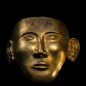 CHINESE LIAO DYNASTY GILT BRONZE MASK