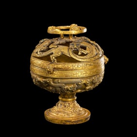 CHINESE HAN DYNASTY PURE GOLD DRAGON PATTERN INCENSE BURNER
