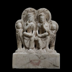 WHITE MARBLE BUDDHA SITTING IN NORTHERN WEI DYNASTY, CHINA