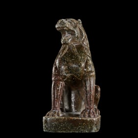 CHINESE TANG DYNASTY BLUESTONE LION SITTING STATUE