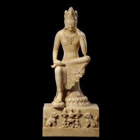 WHITE MARBLE BUDDHA SITTING STATUE OF NORTHERN QI DYNASTY, CHINA