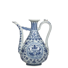 IN THE XUANDE PERIOD OF THE MING DYNASTY, CHINA, THE BLUE AND WHITE MANDARIN DUCKS WERE SPLASHING IN