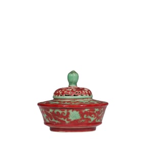 RED AND GREEN COLOR INCENSE BURNER IN CHENGHUA PERIOD OF MING DYNASTY, CHINA