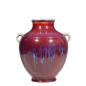 CHINESE QING DYNASTY WARE GLAZED VASE WITH TWO EARS