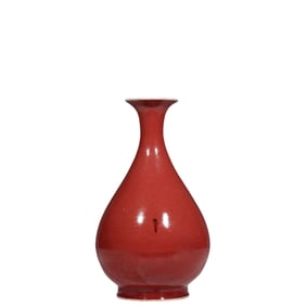 BRIGHT RED GLAZE JADE POT SPRING VASE OF CHINESE MING XUANDE