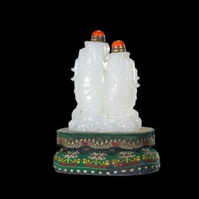 CHINESE QING DYNASTY HOTAN WHITE JADE DOUBLE SNUFF BOTTLE