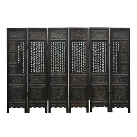 CHINESE QING DYNASTY RED SANDALWOOD GOLD SCREEN