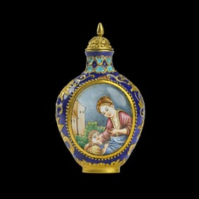 CHINESE QING DYNASTY QIANLONG PERIOD PURE GOLD PAINTING ENAMEL WINDOW WESTERN FIGURE PATTERN SNUFF