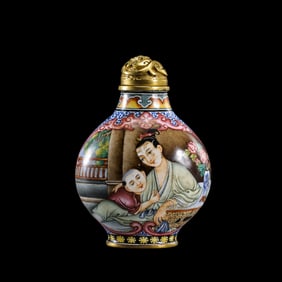 CHINESE QING DYNASTY QIANLONG PERIOD PAINTING ENAMEL CHARACTER STORY PATTERN SNUFF BOTTLE