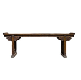 CHINESE QING DYNASTY YELLOW PEAR WOOD LONG TABLE