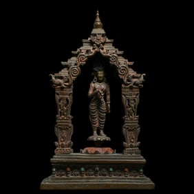 CHINESE QING DYNASTY BRONZE BUDDHA STANDING STATUE