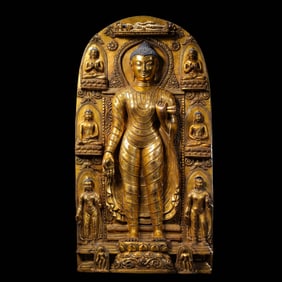CHINA MING DYNASTY GILT BRONZE BUDDHA STANDING STATUE
