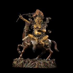 CHINESE QING DYNASTY BRONZE PARTIAL GILT BUDDHA