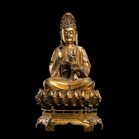 CHINA MING DYNASTY GILT BRONZE BUDDHA SITTING STATUE