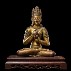 CHINA MING DYNASTY GILT BRONZE BUDDHA SITTING STATUE