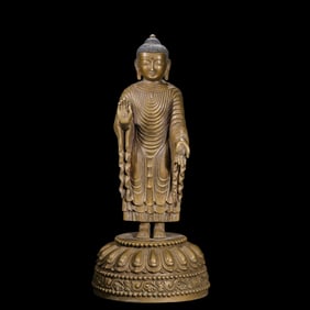 CHINA MING DYNASTY GILT BRONZE BUDDHA STANDING STATUE