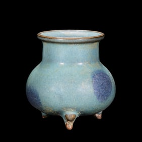 CHINA NORTHERN SONG DYNASTY JUN WARE SKY BLUE GLAZE HANGING RED TRIPOD FURNACE