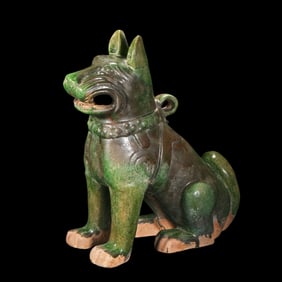 CHINESE GREEN GLAZED DOG, HAN DYNASTY