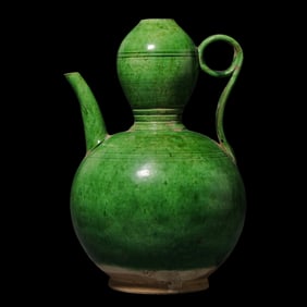CHINESE GREEN GLAZE GOURD TEAPOT OF LIAO DYNASTY