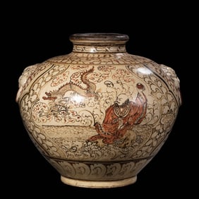 CIZHOU WARE WHITE BACKGROUND AND BLACK FLOWER DOUBLE-SPREAD FIRST POT, NORTHERN SONG DYNASTY, CHINA