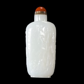 CHINESE QING DYNASTY HOTAN WHITE JADE SNUFF BOTTLE