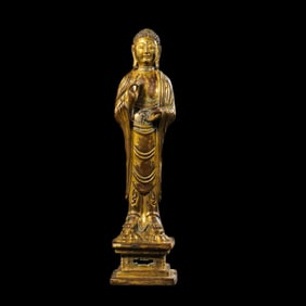 Chinese Liao Dynasty Gilt Bronze Standing Buddha