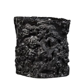 Chinese Qing Dynasty Rosewood Pen Holder with Flower and Bird Patterns