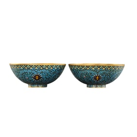 A pair of large Chinese Qing dynasty cloisonné enamel bowls